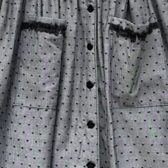 Vintage Dotted Dress with pockets & black pleated trim ~ Gray & Black - Picture 5 of 11